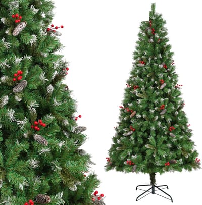 Uten Luxe uitvoering Kerstboom - Kunstkerstboom met Dennenappels en Besjes - H150 x Ø80 cm - 500 Takken - Groen