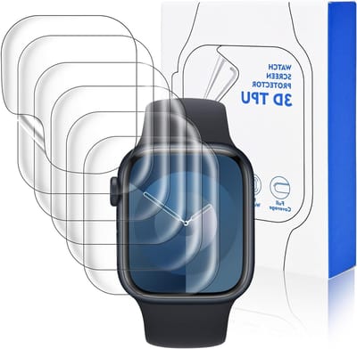 Set van 6 Compatibele Screen Protectors voor Apple Watch Series 9/8/7 41 mm, Ultra HD Duidelijk, Krasbestendig en Bubblesvrij, Hoge Gevoeligheid