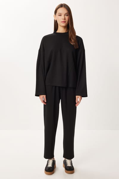 Crew Neck Blouse & Hoge Taille Rechte Pijpen Tweedelige Set