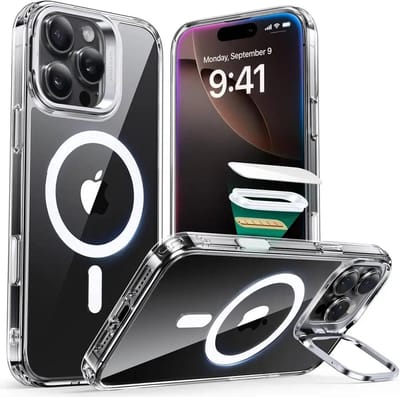 ESR Hoesje Geschikt voor Apple iPhone 16 Pro Max - Classic Hybrid HaloLock - Compatibel met MagSafe / Qi2 en ESR HaloLock - Back Cover - Camera Kickstand - Cameraregelaar Control Knop - Transparant