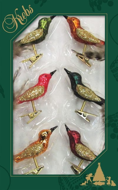 Krebs Decoratie vogels - 6x stuks - op clip - gekleurd - 9 cm - glass - Decoratievogeltjes - Kerstboomversiering