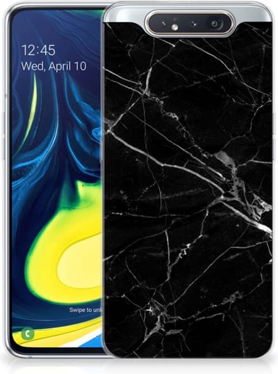 Samsung Galaxy A80 TPU Siliconen Hoesje Marmer Zwart - Origineel Cadeau Vader