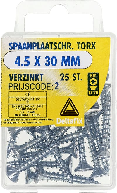 Deltafix spaanplaatschroef platkop / torx / met nibs / type 17 snijpunt verzinkt 4.5 x 30 mm 25 st.