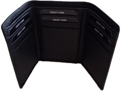 Oi zwarte leren Trifold wallet / Drieluik portemonnee met ruimte voor veel pasjes en biljetten / platte beurs hoog model zonder muntvak / RFID SAFE / zwart / 683