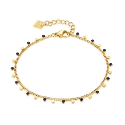 Twice As Nice Armband in goudkleurig edelstaal, kleine zwarte en goude rondjes 17cm+3cm