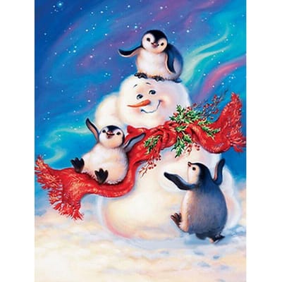 5D Diamond Craft Schilderij Sneeuwman en Pinguïn Diy Diamant Borduurwerk Craft Schilderij Diamant Muurkunst 20X30CM blue
