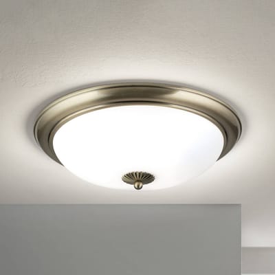ORION Empire plafondlamp, Ø 48 cm, antiek messing, mat opaalglas
