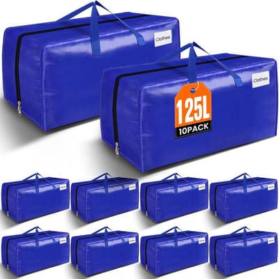 Verhuiszakken 125 Liter - Stevige Opbergzakken, Alternatief voor Dozen en Bakken, 10 stuks