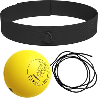 Boksbal Hoofdband - Reactiebal Training - Hand-Oog Coördinatie - Verstelbaar Ademend - Diverse Bal Groottes - Geel