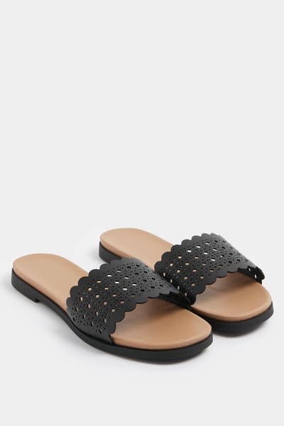 Yours Zwarte Faux Leren Cutout Muiltjes In Wijdte Esize 37EEE