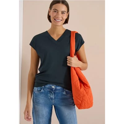 Shirt met korte mouwen en V-hals in effen kleur