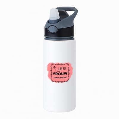 Hacebo® - liefste vrouw van de wereld waterfles met rietje zwart - Vriend/vriendin - de liefste vrouw - valentijnsdag - verjaardag - cadeautje voor vriendin - kado - geschenk - water fles - 650ML