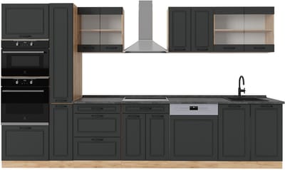 Vicco R-Line Complete keuken – 350 cm, WB Antraciet Antraciet landhuis/gouden eik