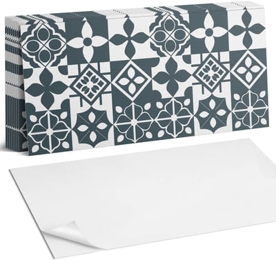 Coloray Plaktegels - Geometrische patronen in tegels Zelfklevende Wandtegels - 40 cm x 20 cm - Zwart Plaktegels - 10 stuks - Rechthoek PVC Tegels - Plaktegels Badkamer - Vloertegels Zelfklevend - Vinyl Tegels - Portugese Tegels