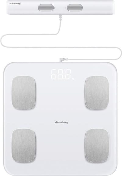 Klausberg 7853 - Slimme Bluetooth Personenweegschaal met Lichaamsanalyse en Handgreep – Gewicht, BMI, Vetpercentage, Spiermassa, Kleurendisplay - zwart