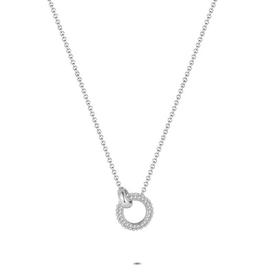Twice As Nice Halsketting in edelstaal, ring, steentjes 50cm+5cm