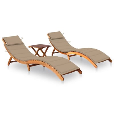 vidaXL - Ligbedden - 2 - st - met - tafel - en - kussens - massief - acaciahout