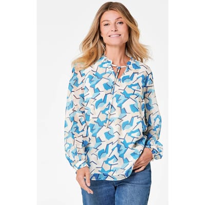 Chiffon blouse met elastische manchetten - blauw / gedess. - Gr. 38 van Goldner Fashion