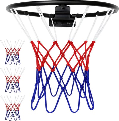 Set van 3 Mini Basketball Netten met 8 Loops voor Binnen en Buiten, Geschikt voor Baskets van 20-25 cm, Weerbestendig en Eenvoudig te Bevestigen aan Deuren en Muren