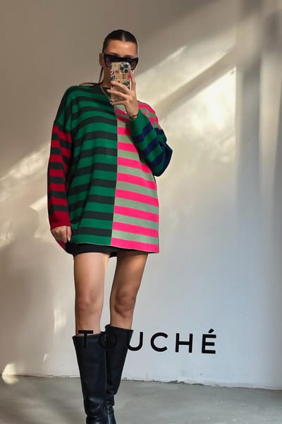 Touché Privé - Gestreepte gebreide trui met kleurblokken - Meerkleurig - Dames