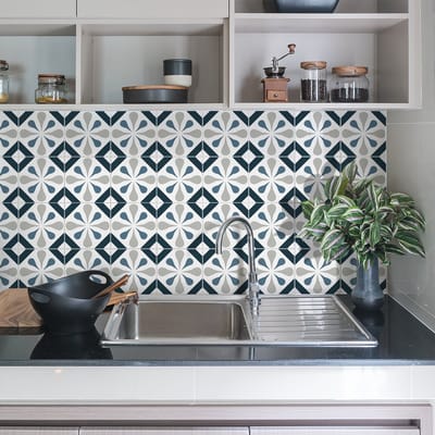 Zelfklevende tegelmuurstickers voor keuken en badkamer - 9 Carmina Azulejos cementtegelstickers - 9 stickers 10x10cm