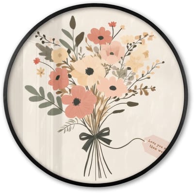 Poster in lijst Rond - Fotolijst 60x60 cm - Posters - Bloemen - Quote - Beige - Lint - Ronde posterlijst zwart - Decoratie - Wanddecoratie woonkamer - Muurdecoratie slaapkamer