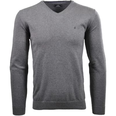 Ragman Trui V-Neck Supersoft Cotton Cashmere Knitted Elbow Patches Grijs / male