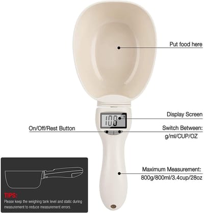 Dailygoods- Hondenvoerweegschaal Digitale LCD Schaal - Afneembare Meetlepel - Geschikt voor Honden/Katten - Nauwkeurige Meting - Veilig PP Materiaal - Voedingsweegschaal