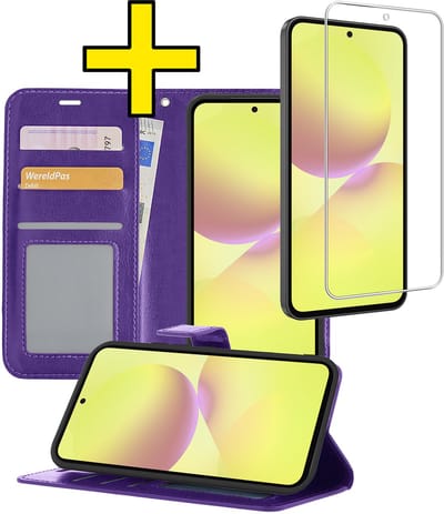 Hoesje - Met Screenprotector - Geschikt voor Samsung Galaxy A36 - Luxe Pasjeshouder - Bookcase Portemonee - Flip Case - Kunstleer Book Case - Flipcase - Book Cover - Walletcase - Portemonneehoes - Telefoonhoesjes - Paars