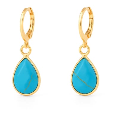 Gold plated oorhangers met turqoise druppelvormige hanger