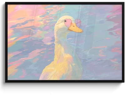 Poster in lijst - Fotolijst 120x80 cm - Posters - Eend - Zonnebril - Water - Posterlijst zwart - Decoratie - Wanddecoratie woonkamer - Muurdecoratie slaapkamer