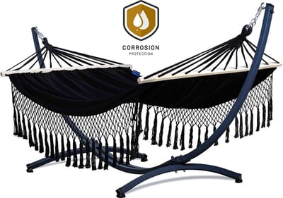 Hangmat met Standaard en Spreidstok – 2 Persoons - PREMIUM– Stevig – Weerbestendig – Hangmatset – 5 Jaar Garantie – Draagkracht 220 kg – Grande Santia
