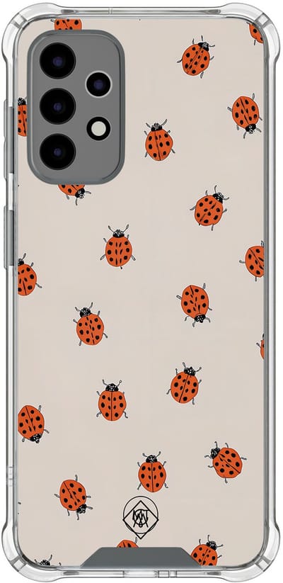 Hoesje (shockproof) geschikt voor Samsung Galaxy A52 5G - Lieveheerstbeestjes - Extra sterke case - TPU/polycarbonaat - Print - Beige, Transparant