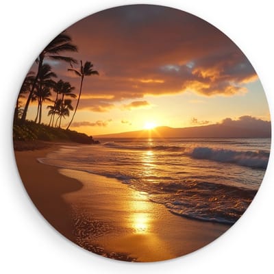 Saammp Muurcirkel Hout - Strand Met Palmbomen - Zee - Ø 90 - Wandcirkel - Wanddecoratie Cirkel - muurdecoratie Woonkamer - Slaapkamer decoratie - Rond Schilderij
