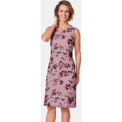 Elegante jurk van zacht mesh - rosé / donkerrood / gedess. - Gr. 46 van Goldner Fashion