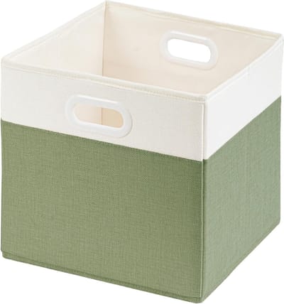 Vouwbare Opbergdozen voor Speelgoed, 25 x 25 x 25 cm, Wasbare Opbergmanden in Groen/Wit, Ideaal voor Organisatie en Ruimtebesparing