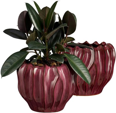 Mica Decorations Planten / bloempot Thom - 2x - bordeaux rood - keramiek - 22 x 28 cm