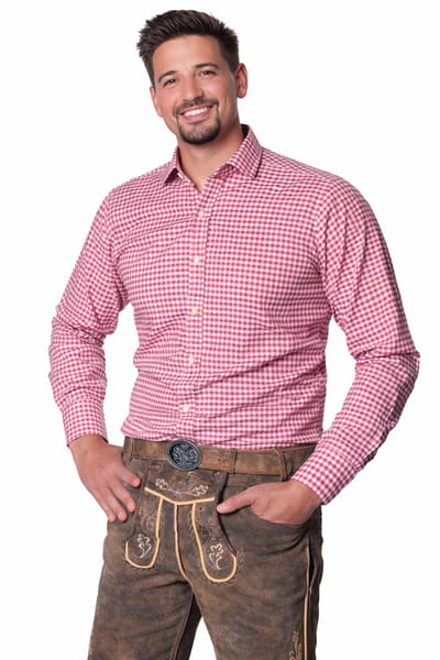 Tannhauser Leopold Oktoberfest Blouse Oktoberfest Heren Carnavalskleding Heren - Lange Mouw - Roze - Maat M - Katoen/Viscose, bestel een maat groter dan je gewend bent