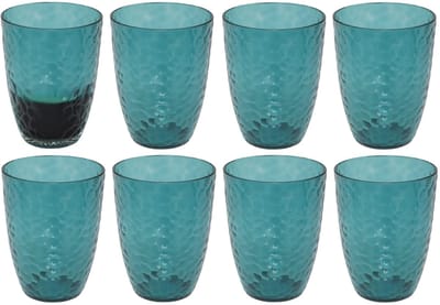 5Five Drinkglas Estiva - 8x - blauw transparant - onbreekbaar kunststof - 380 ml - camping/verjaardag