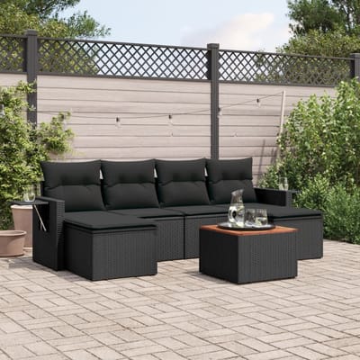 vidaXL - 7-delige - Loungeset - met - kussens - poly - rattan - zwart