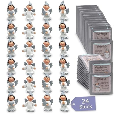 Dailygoody - Beschermengelen - Geluksbrengers - Set van 24 stuks - Grijs/wit - Gastengeschenken - Voor verschillende gelegenheden - Inclusief geschenk...