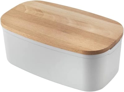 Broodtrommel - Broodbox - Bakwaren Vers Houden - Met Snijplank Deksel - 14 x 20 x 35 cm - Gebroken Wit
