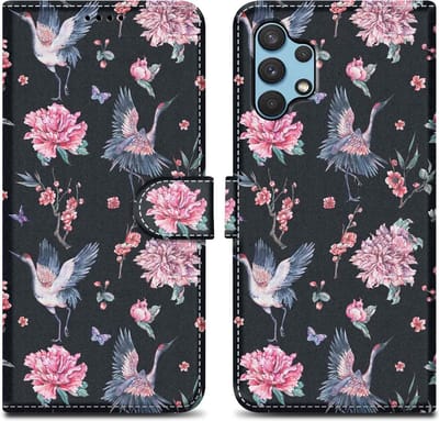 Cadorabo Hoesje geschikt voor Samsung Galaxy A32 4G - Design Kraan & Bloemen No. 9 - Beschermhoes Case Cover met magnetische sluiting, standaardfunctie en kaartvakje