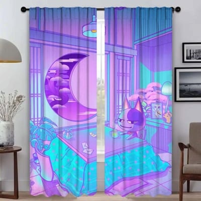 Tule voor Slaapkamer City Pop Raamgordijn voor Kamer 2 Panelen Anti-muggengordijnen Halloween Decoratie Scheidingsgordijnen Woonkamer W50xH70cmx2pcs-CL