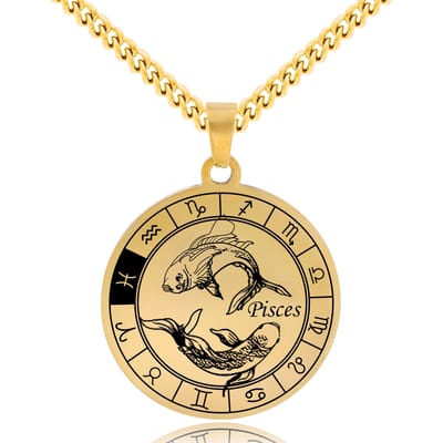 Sterrenbeeld Vissen (Pisces) Ketting Goudkleurig - Roestvrij Staal Zodiac Talisman - Stainless Steel - 60cm - Pax Amare