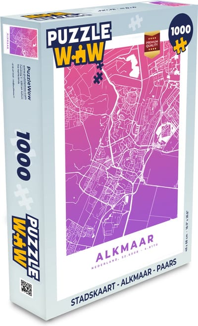 Puzzel Stadskaart - Alkmaar - Paars - Legpuzzel - Puzzel 1000 stukjes volwassenen - Plattegrond