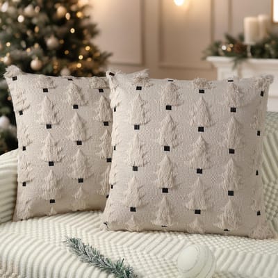Kerst Kussenhoezen 40x40cm Set van 2 Zachte Pluche Nepbont Kussenhoezen voor Winterse Feestdagen en Kerstdecoraties in Beige
