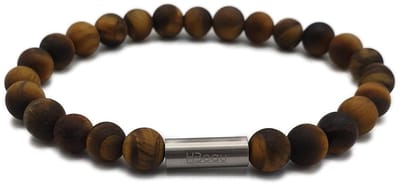 H-Beau - Handgemaakte Armband van Edelstenen - Natuurstenen - Gouden Tijgeroog Kralen - RVS Kraal - 8mm - lengte 21cm - Bruin - oker - Heren - Uniseks - Sterrenbeeld - Horoscoop - Leeuw - Tweeling