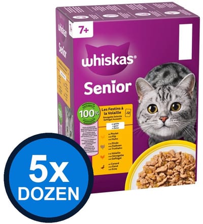5x Whiskas - 7+ Pouch Senior Gelei Gevogelte Sel Multipack (12x85g) - Kattenvoer Natvoer - 1.02 kg