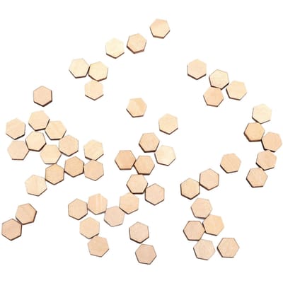 600 Pièces Blocs de Bois 0,4in Robuste Durable Sûr Décoration Gribouillis Copeau de Bois Hexagone pour Anniversaire